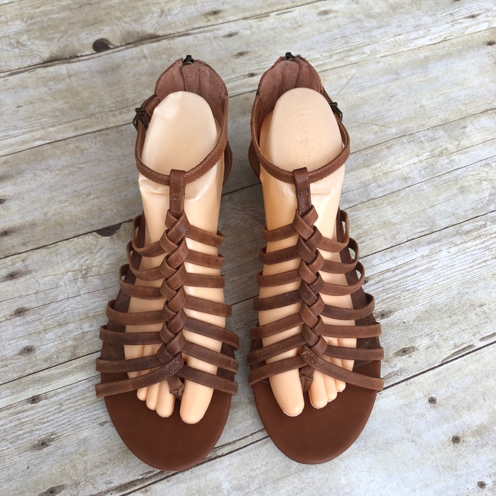 Lucky Brand Brown Leather Wedge Sandals sz 10 EUC